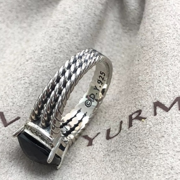 David Yurman Sterling Silver Petite Black Onyx & Diamond Wheaton Ring Size 8 - Picture 3 of 4
